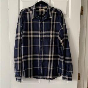 Burberry Blue and White Checkered Shirt XL